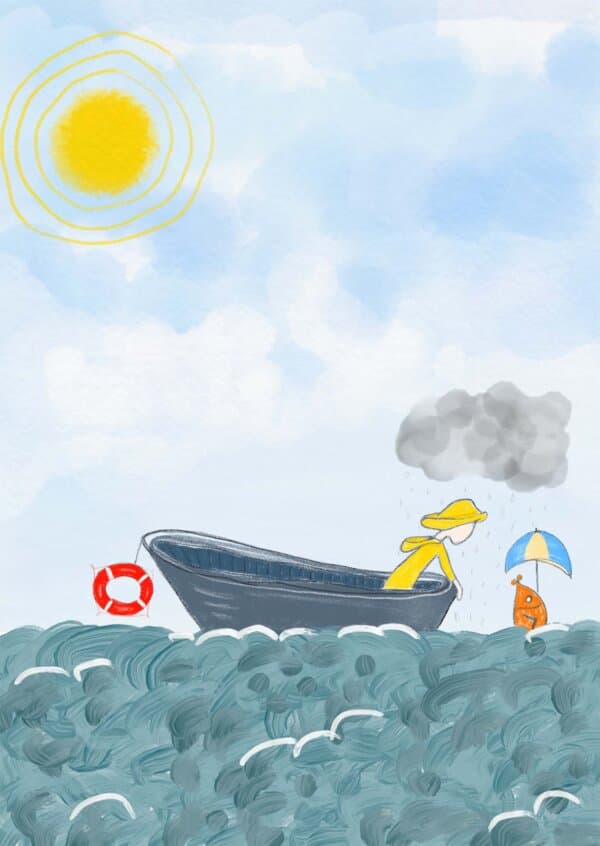 Illustratie van bootje op zee